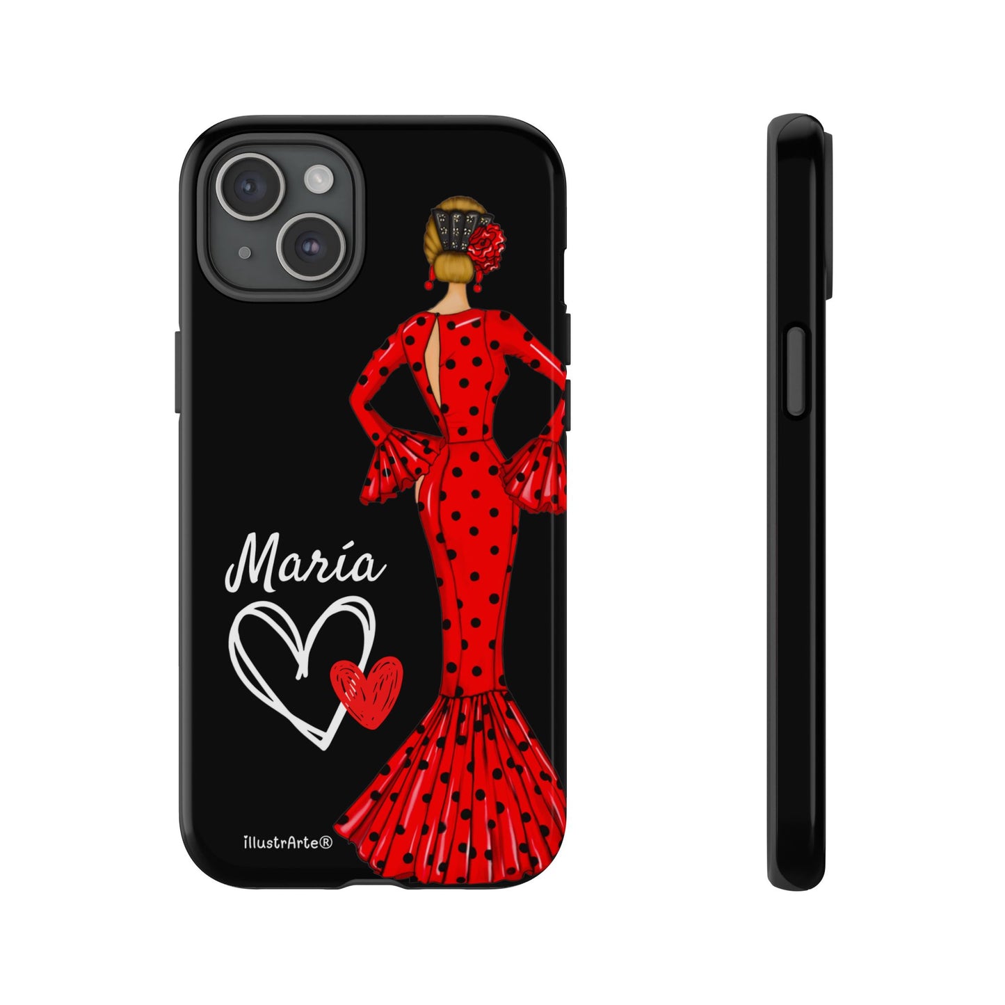 Personalized Maria phone case, red on black background – for iPhone, Samsung, Pixel