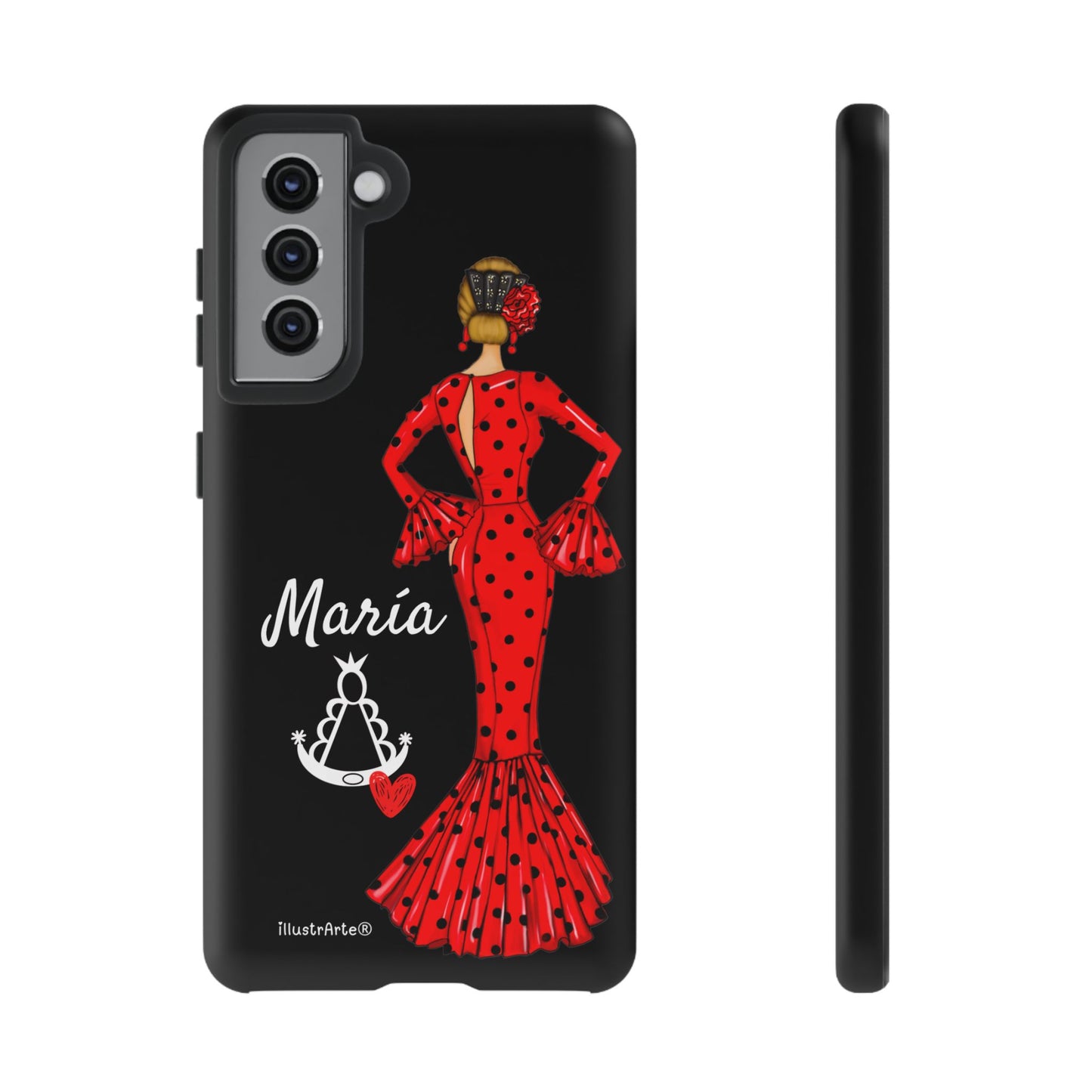 Funda de teléfono personalizable María rojo fondo negro Virgencita – para iPhone, Samsung, Pixel