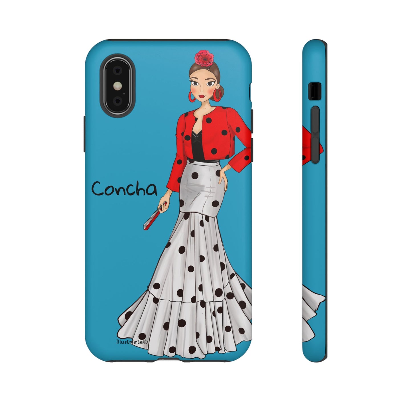 Funda de teléfono personalizable que destaca, Modelo Conchita fondo azul, ideal para cualquier colección.