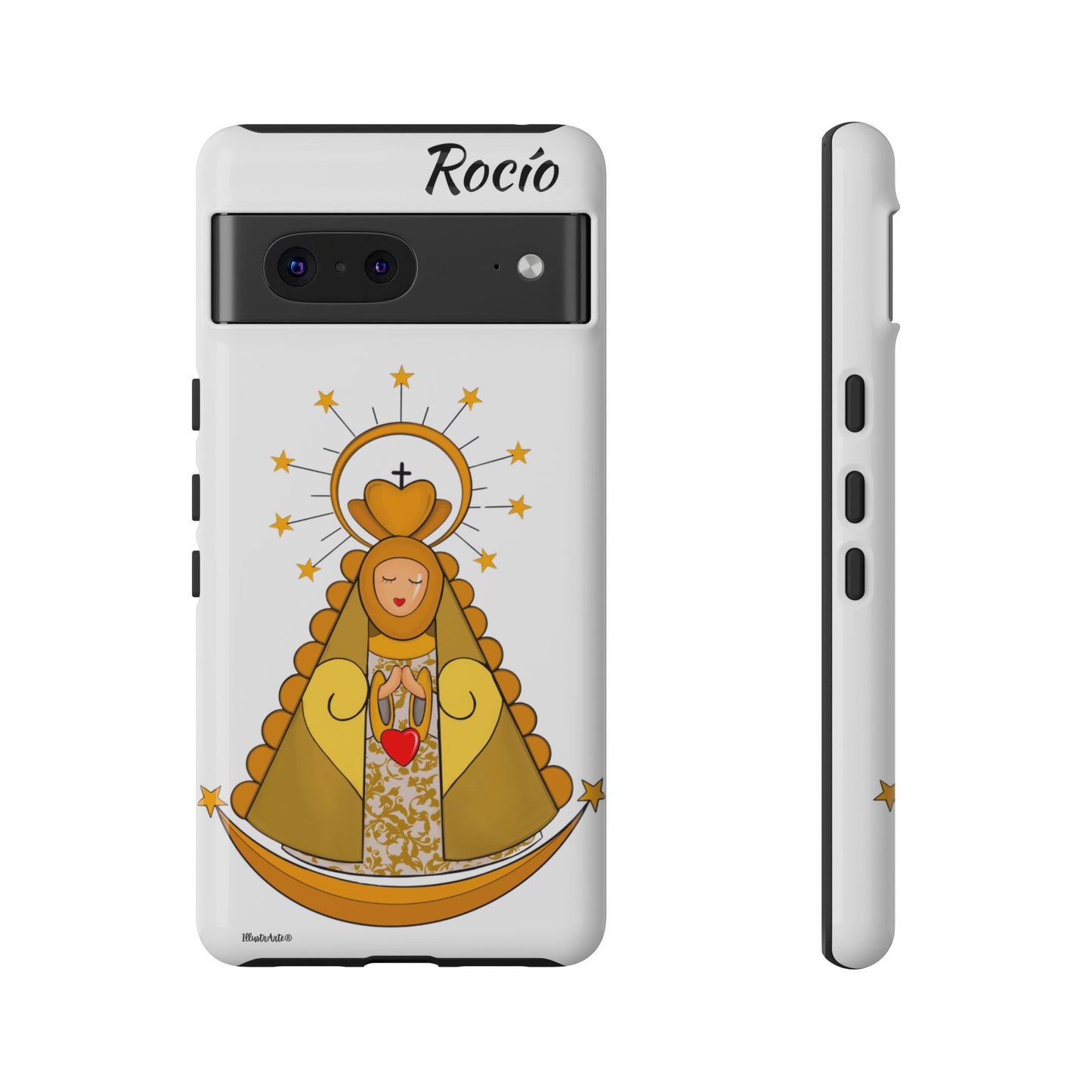 una funda de teléfono con una foto de la virgen maría