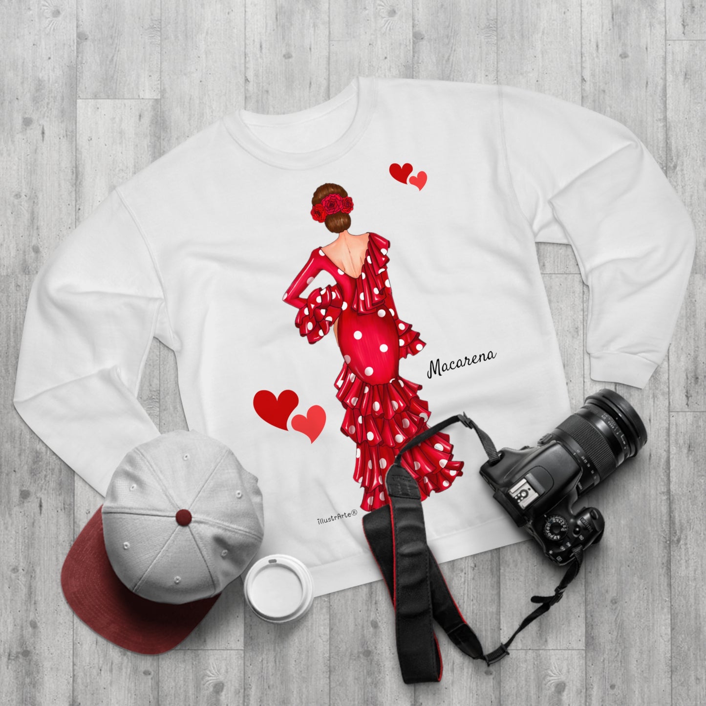 Sudadera Personalizable  - Flamenca Macarena, fondo blanco  – Arte, color y comodidad en una sola prenda