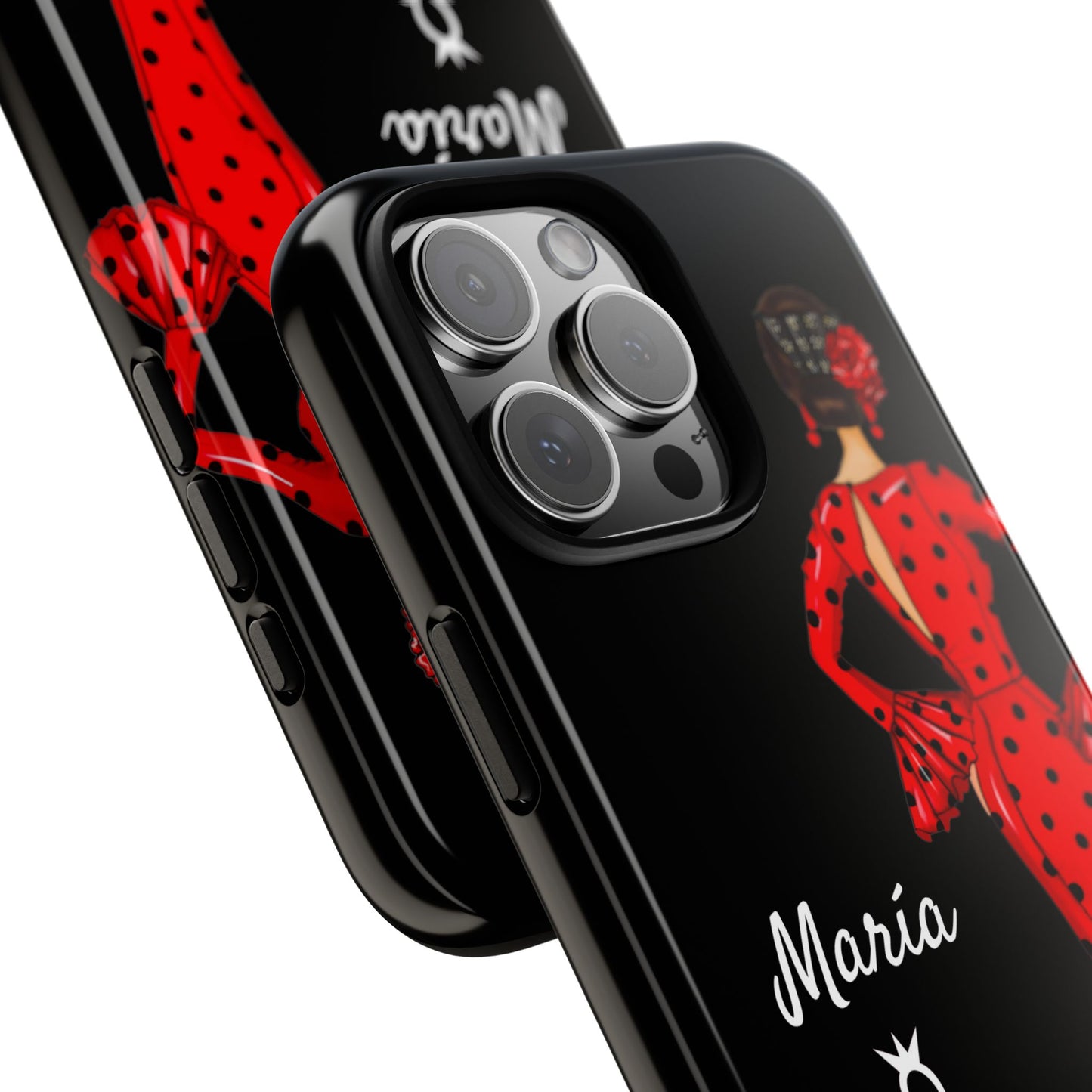 Personalized phone case Maria red hair dark background black – for iPhone, Samsung, Pixel