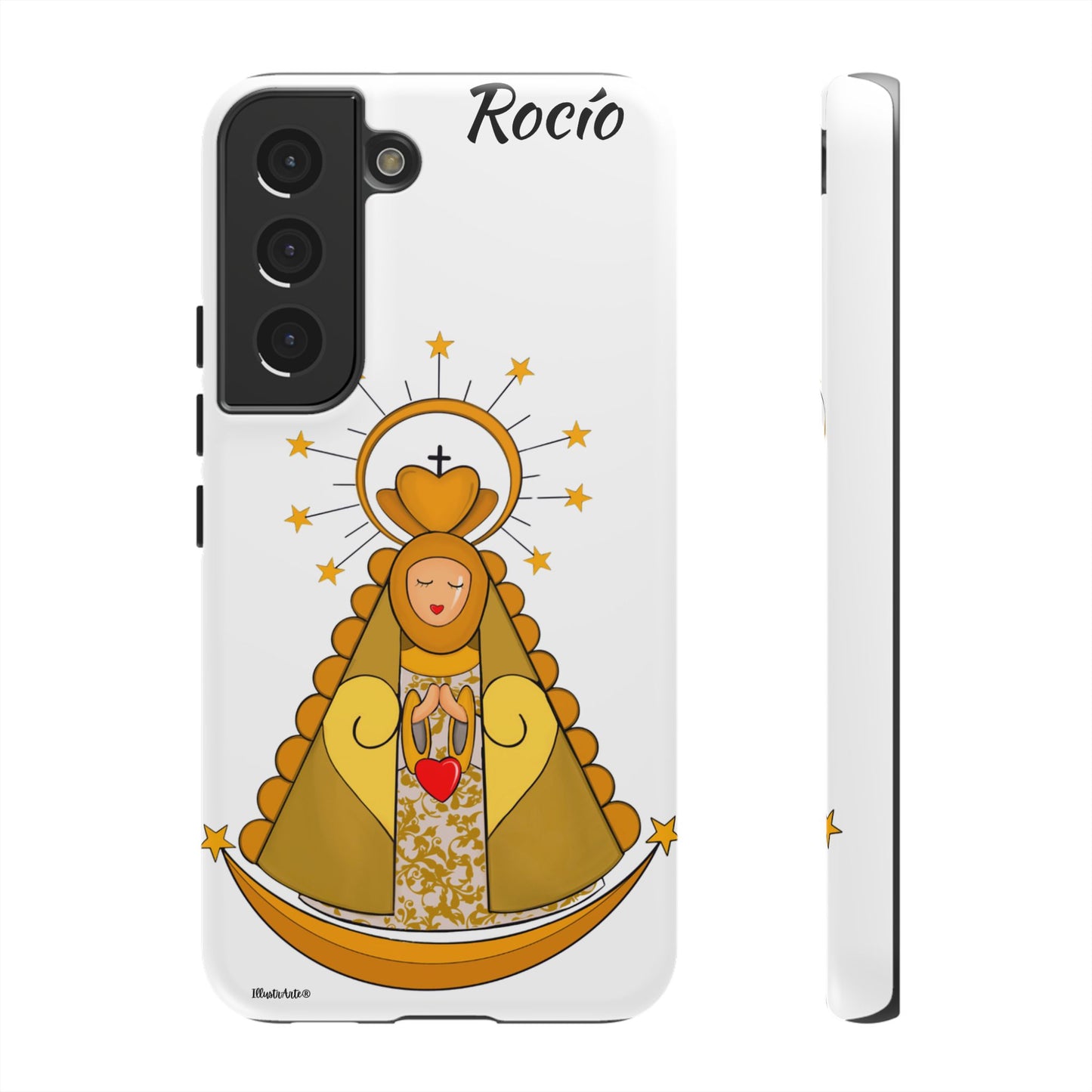 una funda de teléfono con una foto de la virgen maría