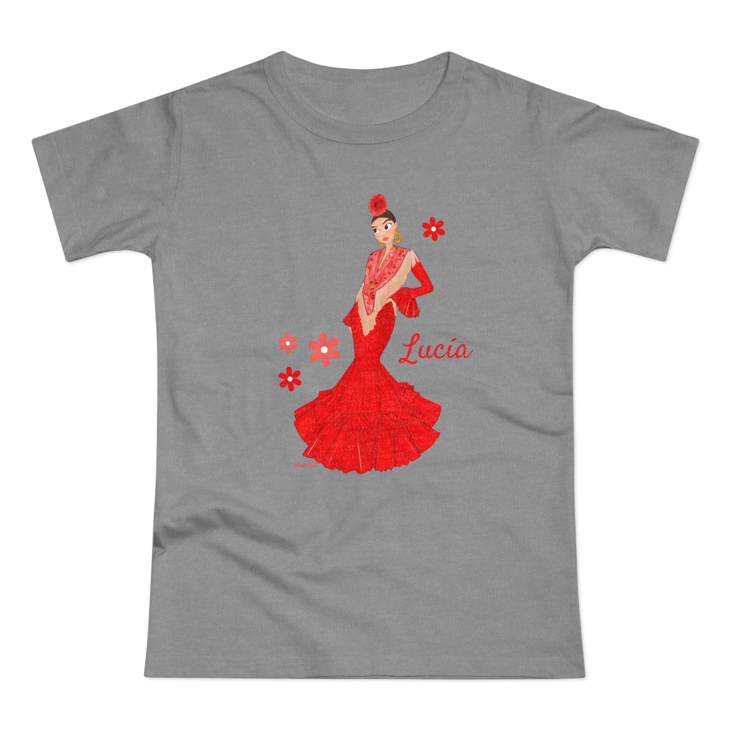 a t - shirt with a woman in a red dress