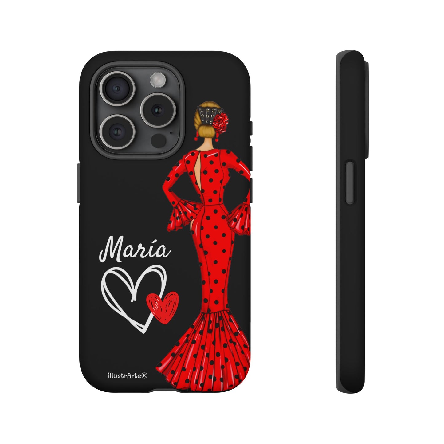 Personalized Maria phone case, red on black background – for iPhone, Samsung, Pixel