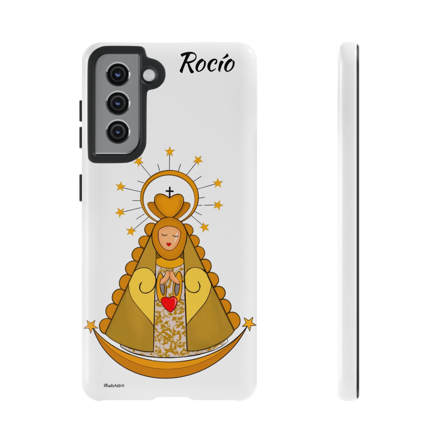 una funda de teléfono con una foto de la virgen maría