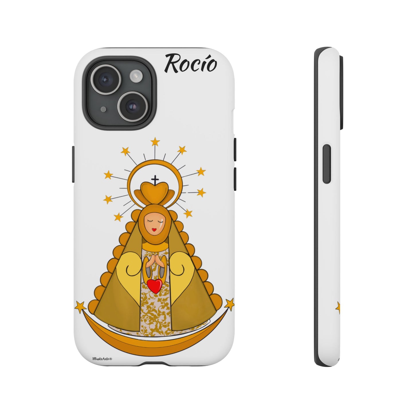 una funda de teléfono con una foto de la virgen maría