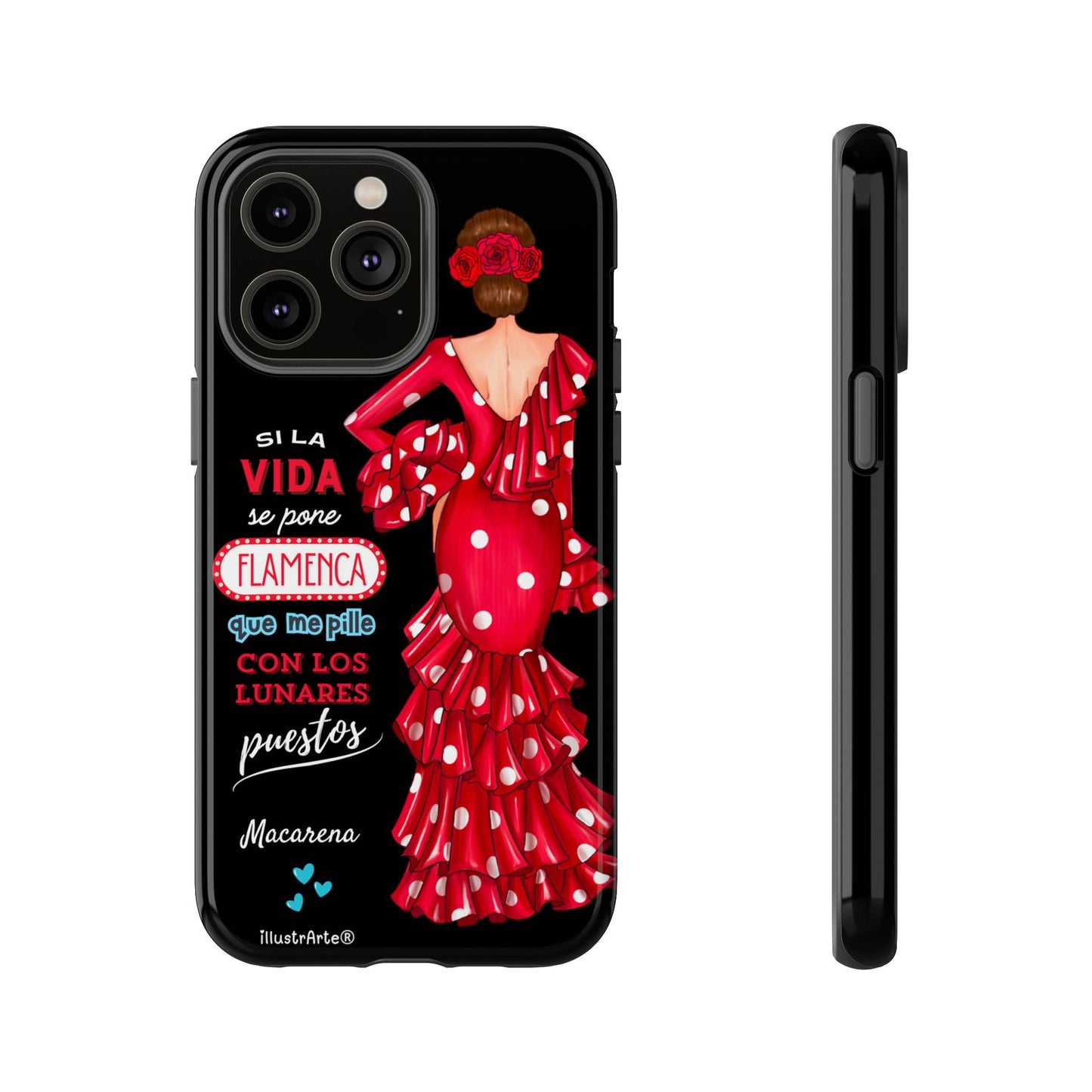 Funda de teléfono personalizable  - Modelo Macarena con frase  Para iPhone, Samsung Y Google Pixel