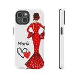Personalised phone case flamenco dancer María, red dress for iPhone 15, gloss finish – illustrArte