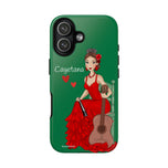 Funda de móvil personalizable Flamenca Cayetana Fondo Verde para iPhone 17, acabado brillante – illustrArte