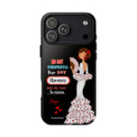 Personalised phone case flamenco dancer Pepa, white dress, with quote for iPhone 17 Pro Max, gloss finish – illustrArte