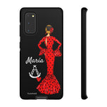 Personalised phone case flamenco dancer María, red dress, with a little Virgin Mary for Samsung Galaxy S20, gloss finish – illustrArte
