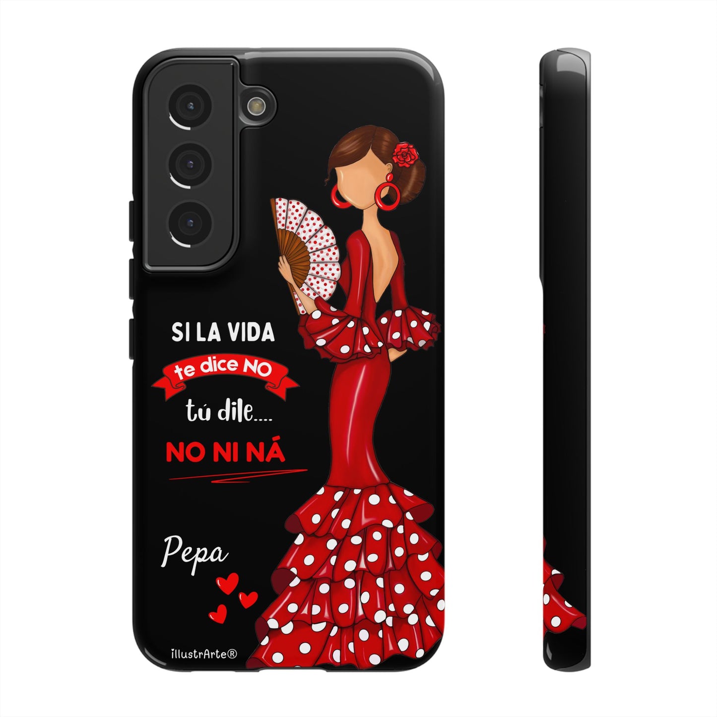 Funda de teléfono personalizable  - Modelo Pepa con frase Para iPhone, Samsung