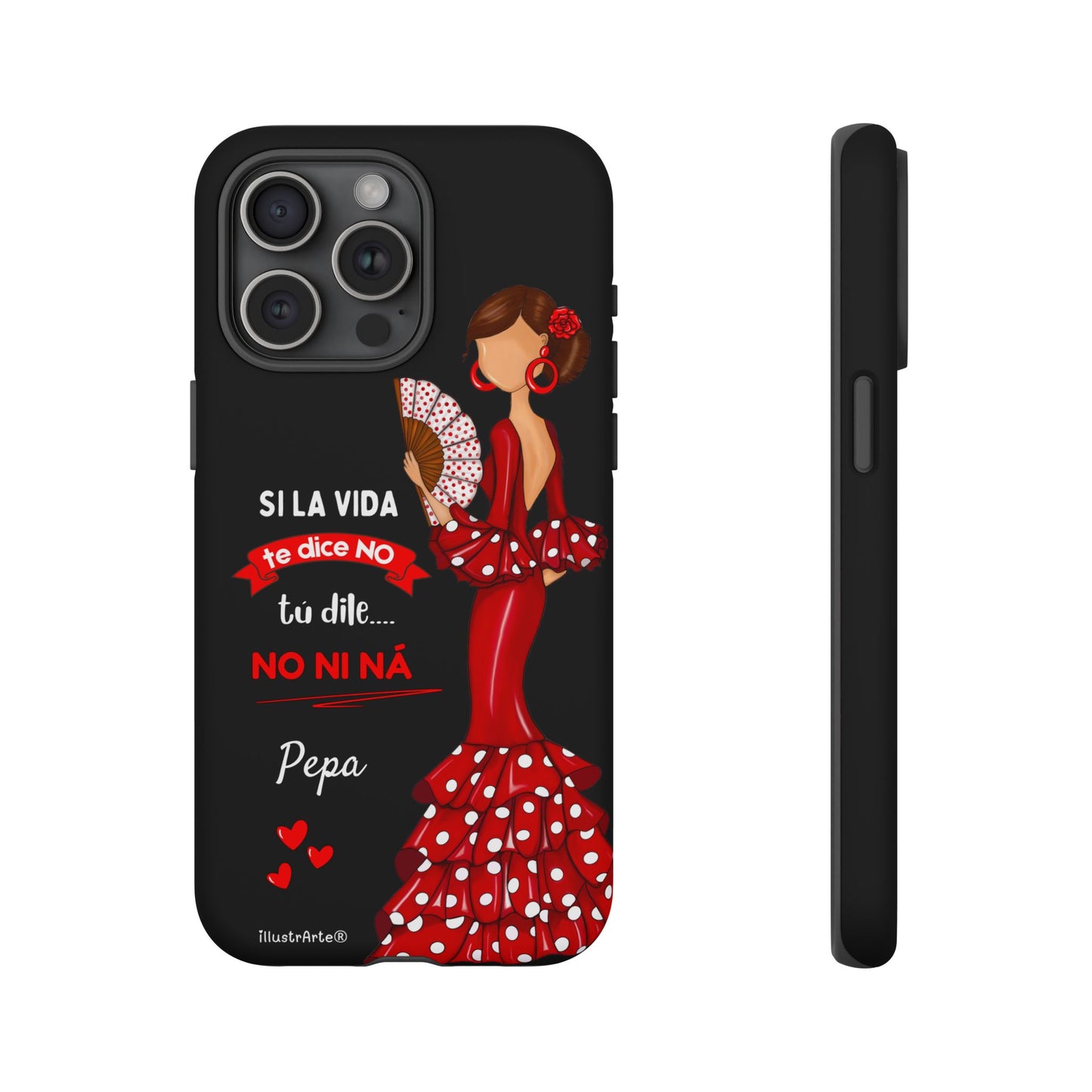 Funda de teléfono personalizable  - Modelo Pepa con frase Para iPhone, Samsung