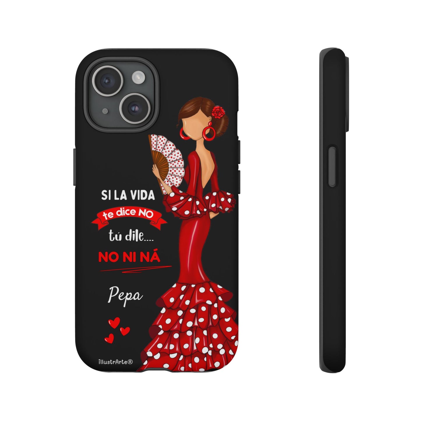 Funda de teléfono personalizable  - Modelo Pepa con frase Para iPhone, Samsung