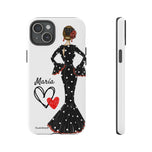 Personalised phone case flamenco dancer María, black dress for iPhone 15 Plus, gloss finish – illustrArte