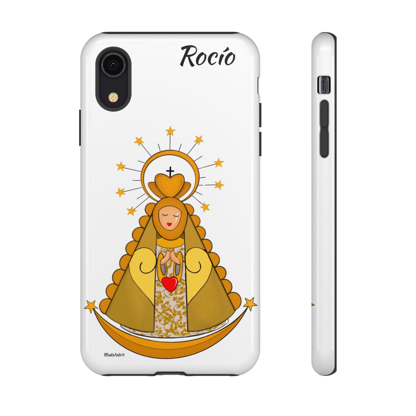 una funda de teléfono con una foto de la virgen maría