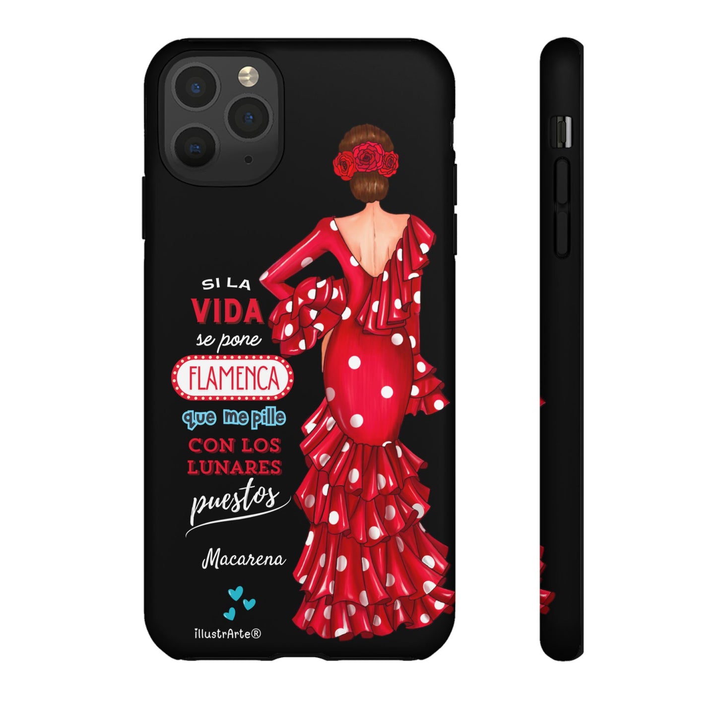 Funda de teléfono personalizable  - Modelo Macarena con frase  Para iPhone, Samsung Y Google Pixel