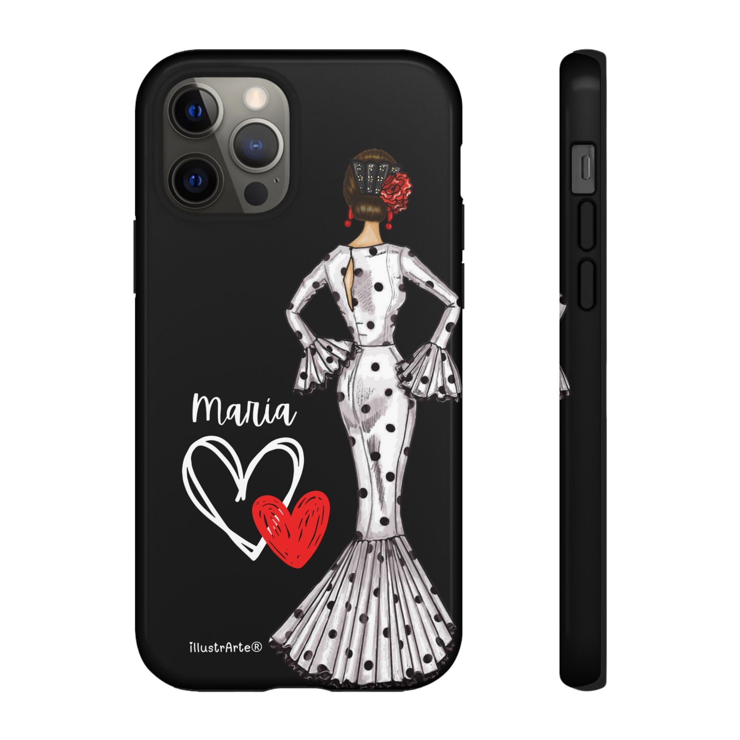 Capa de telefone personalizável com nome/bandeira/Virgem - modelo Maria em vestido branco Para iPhone, Samsung e Google Pixel