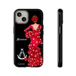 Personalised phone case flamenco dancer Macarena, with a little Virgin Mary for iPhone 14, gloss finish – illustrArte