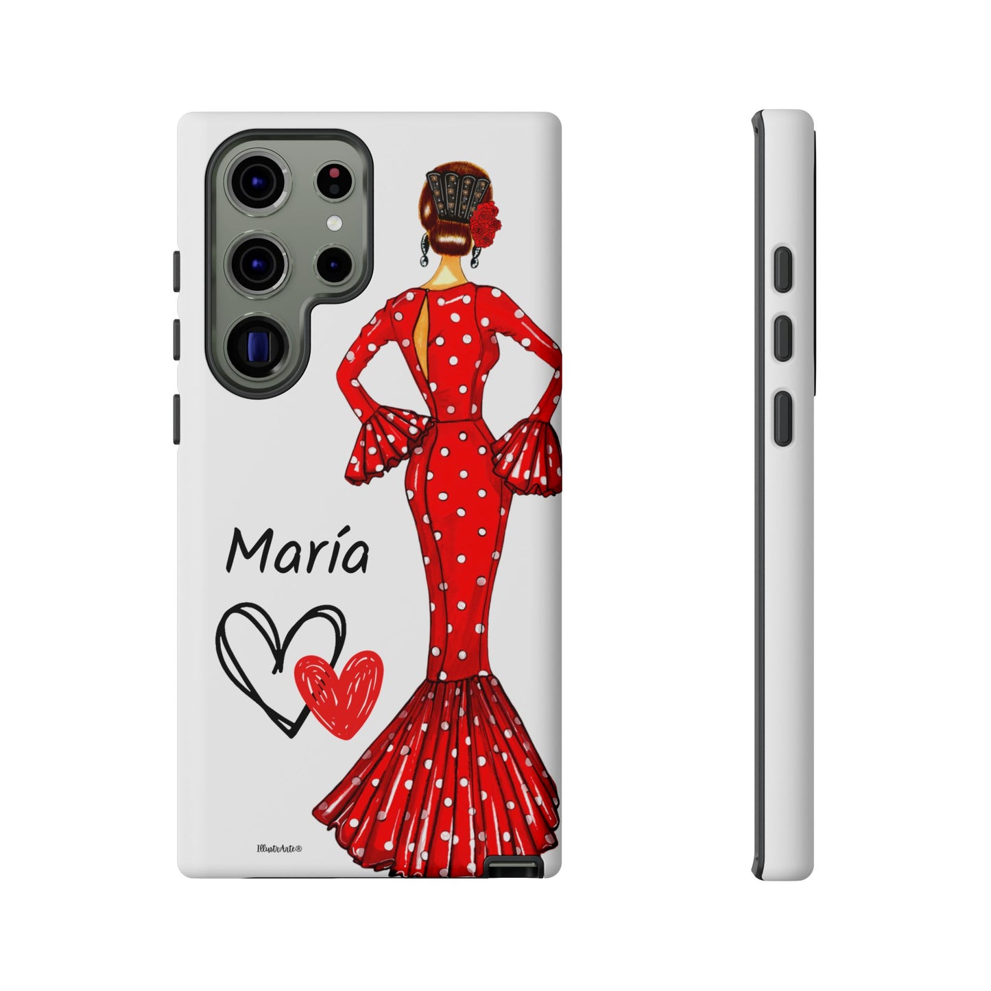 Funda de teléfono personalizada María vestido rojo – iPhone, Samsung, Pixel
