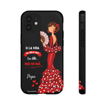 Personalised phone case flamenco dancer Pepa, with quote for iPhone 12 Mini, gloss finish – illustrArte