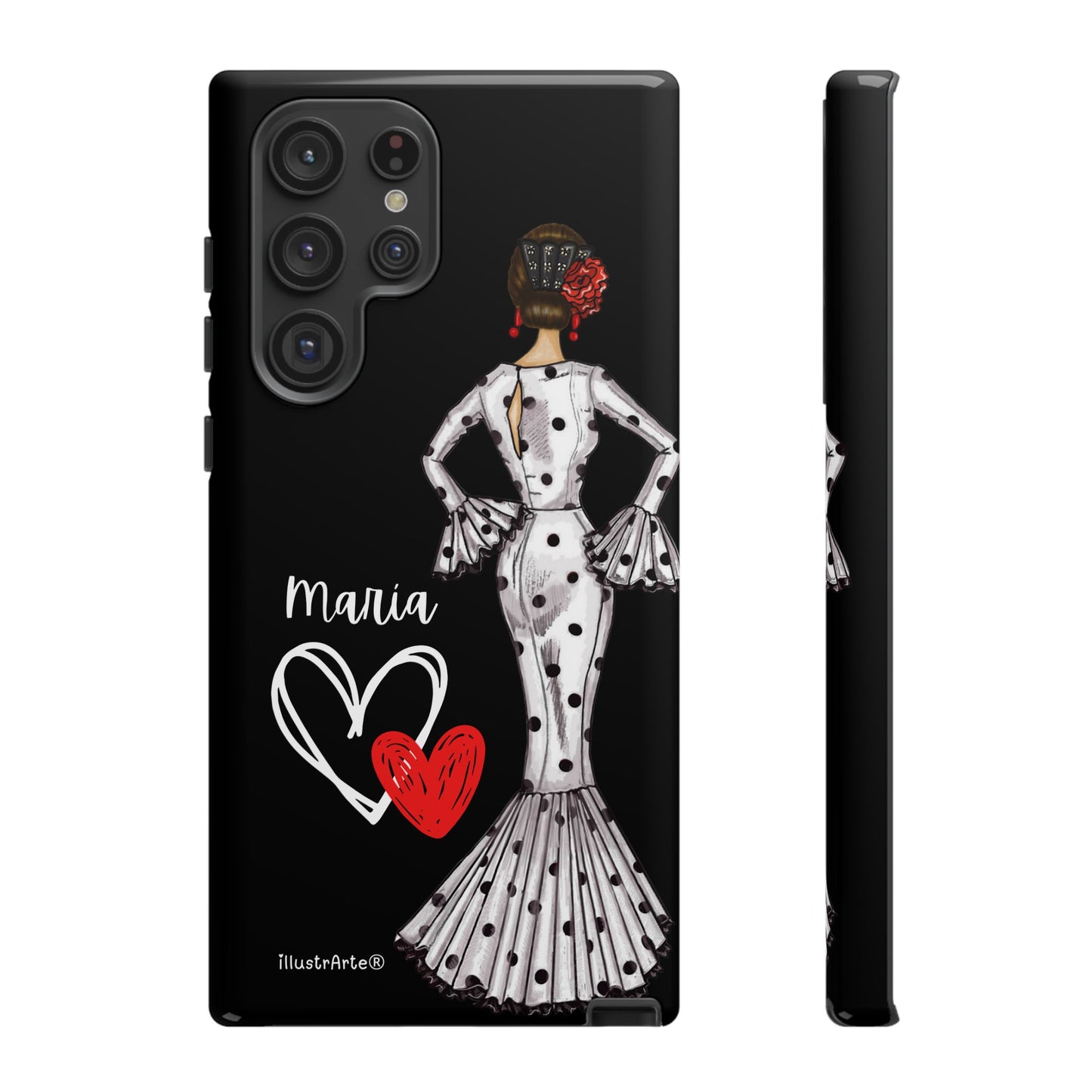 Capa de telefone personalizável com nome/bandeira/Virgem - modelo Maria em vestido branco Para iPhone, Samsung e Google Pixel