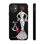Personalised phone case flamenco dancer María Blanco, with the Virgen del Rocío for iPhone 11, gloss finish – illustrArte
