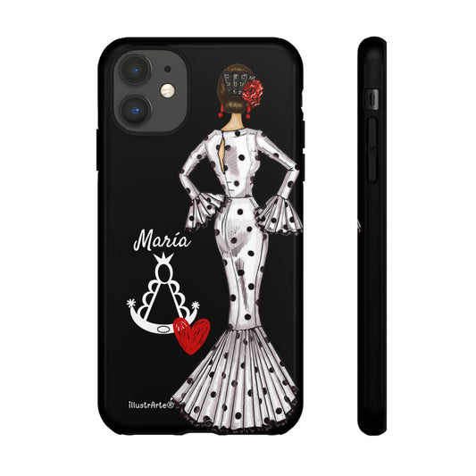Personalized phone case, white, Virgin of El Rocío – for iPhone, Samsung, Pixel