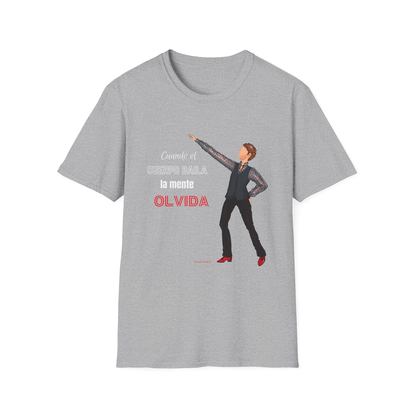 Camiseta hombre personalizable - Modelo flamenco Javier frase cuando el cuerpo baila la mente olvida