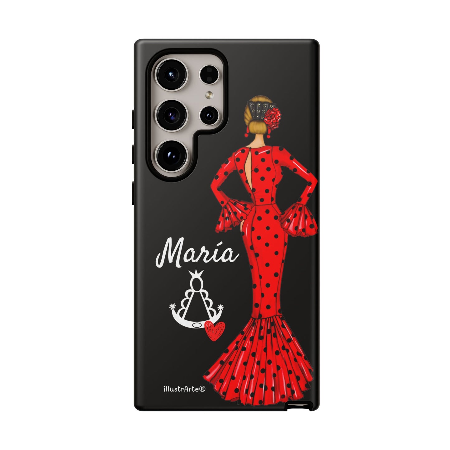 Funda de teléfono personalizable María rojo fondo negro Virgencita – para iPhone, Samsung, Pixel
