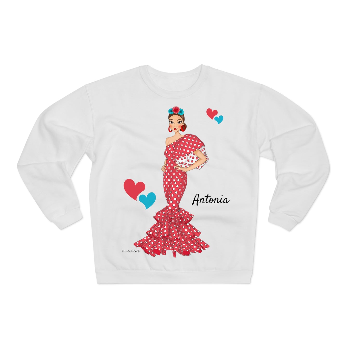 Sudadera Personalizable  - Flamenca Antonia, fondo blanco - Arte, color y comodidad en una sola prenda