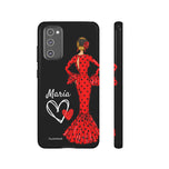 Personalised phone case flamenco dancer María, red dress, black background for Samsung Galaxy S20 FE, gloss finish – illustrArte