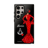 Funda de teléfono personalizable María rojo pelo oscuro fondo negro – para iPhone, Samsung, Pixel