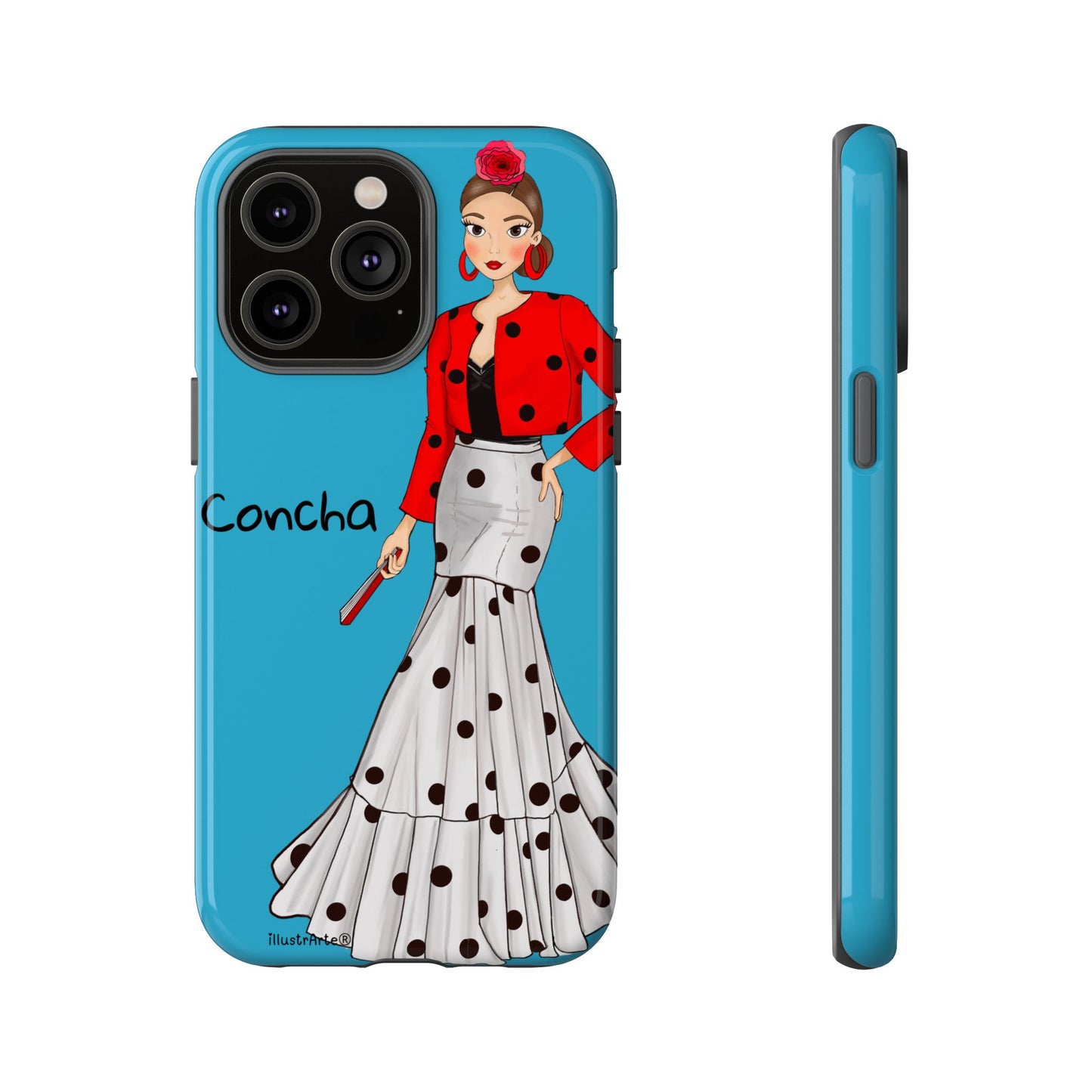 Funda de teléfono personalizada que destaca, Modelo Conchita fondo azul, perfecta para cualquier ocasión.