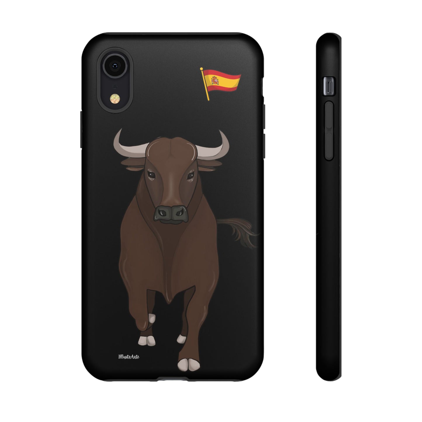 Modelo torero Roberto rojo, imagen de la funda de teléfono personalizable con nombre en acción.