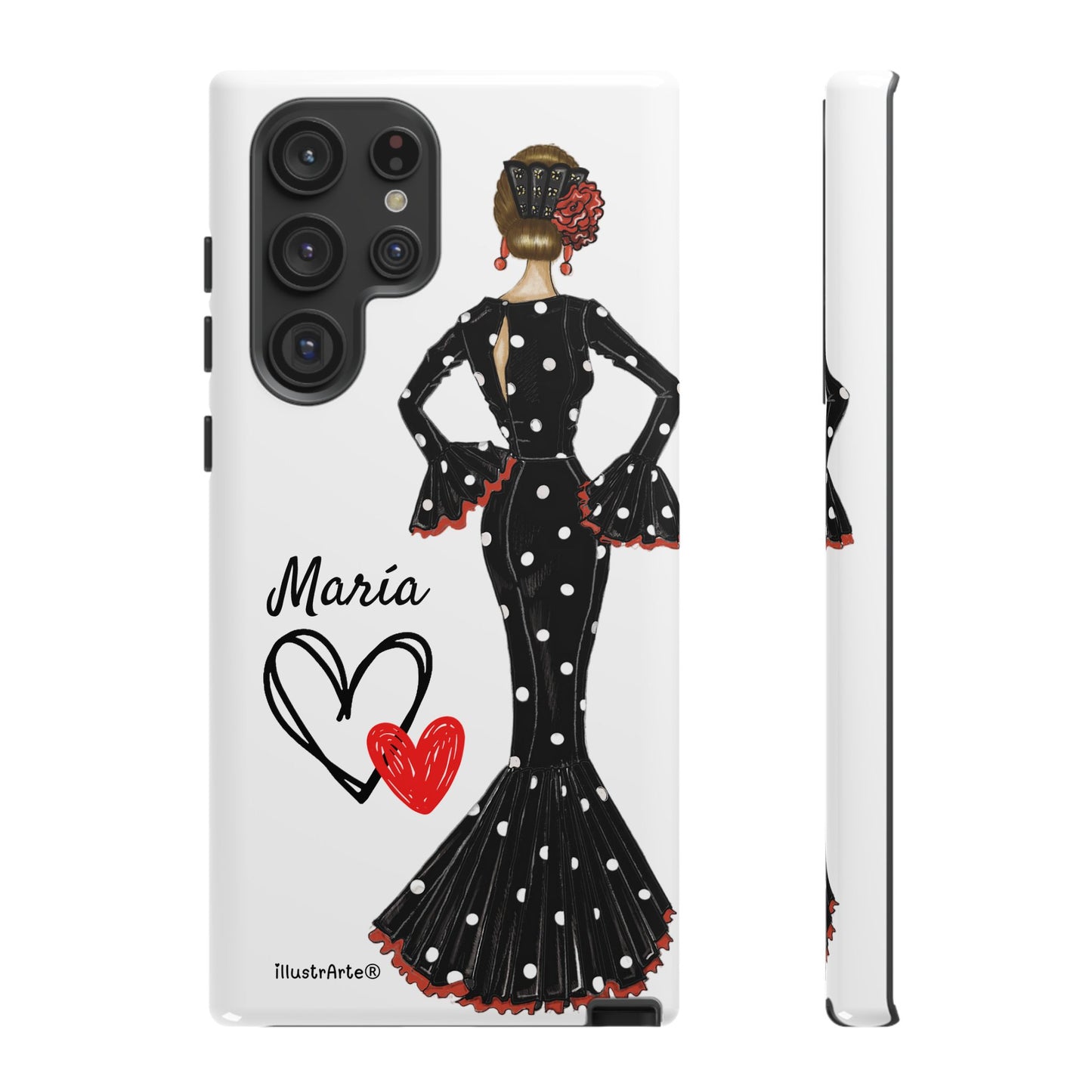 Personalized phone case Maria in black dress – for iPhone, Samsung, Pixel