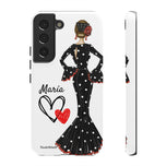 Personalised phone case flamenco dancer María, black dress for Samsung Galaxy S22, gloss finish – illustrArte