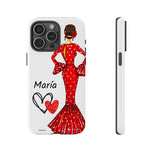 Personalised phone case flamenco dancer María, red dress for iPhone 15 Pro Max, gloss finish – illustrArte