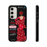 Personalised phone case flamenco dancer Macarena, with quote for Samsung Galaxy S23, gloss finish – illustrArte