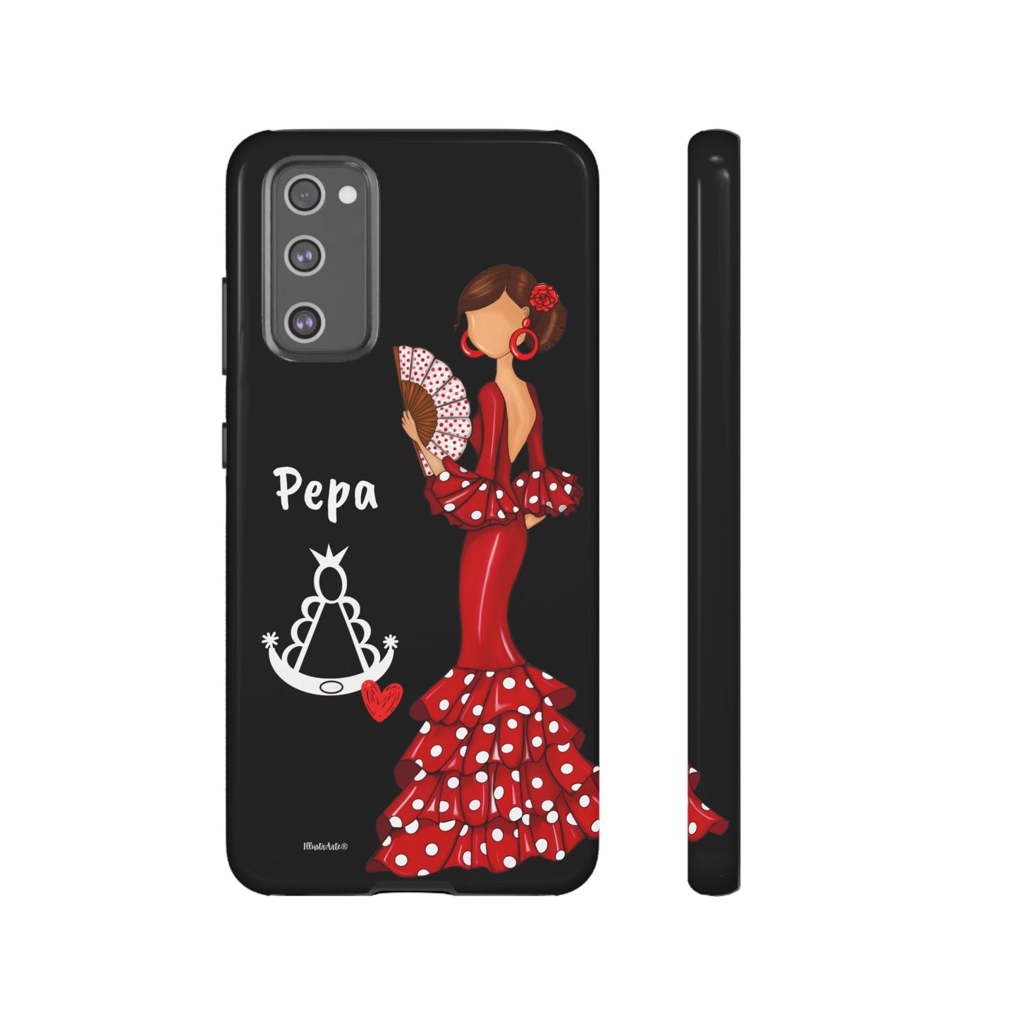 Personalized Pepa phone case on a black background with the Virgin Mary – for iPhone, Samsung, Pixel