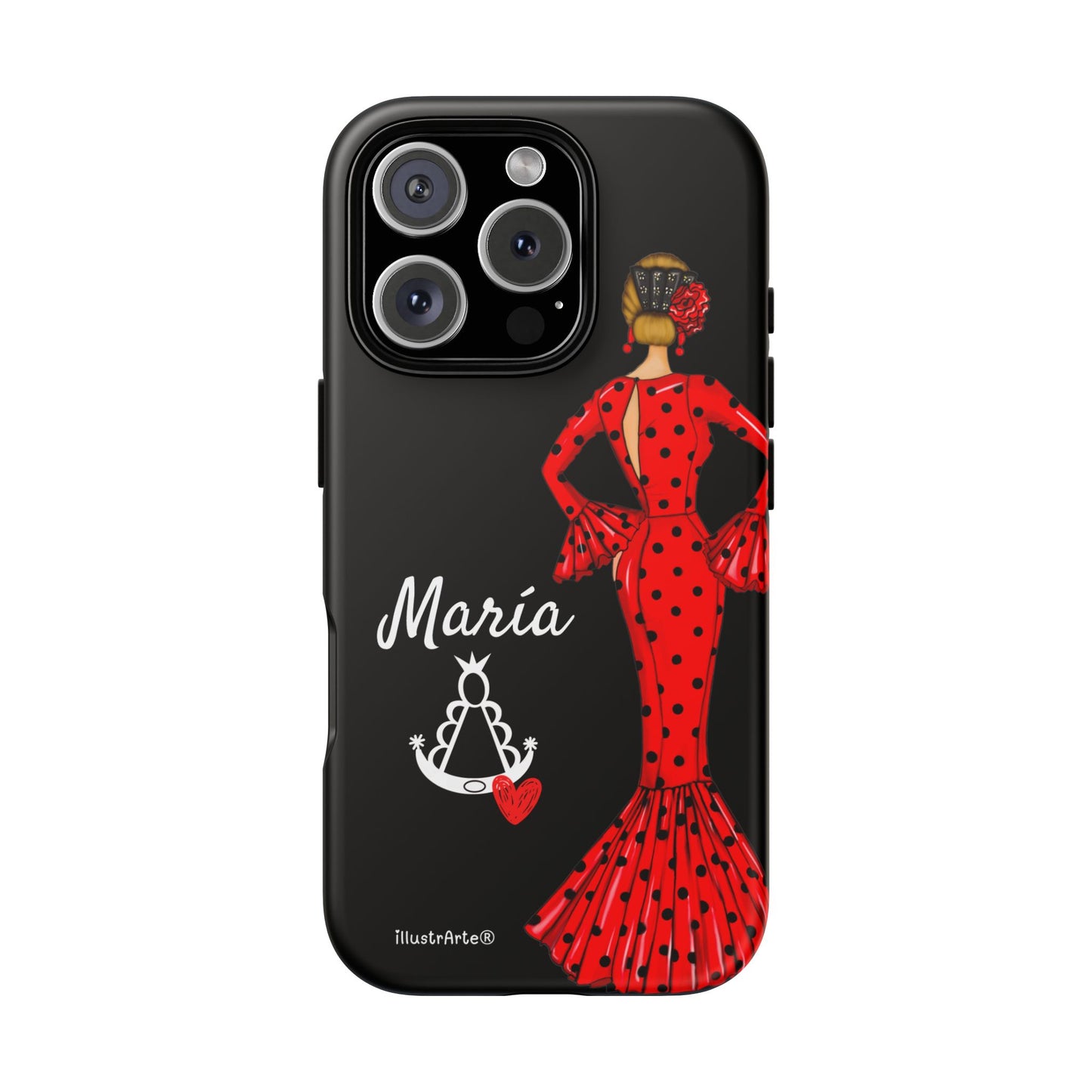 Funda de teléfono personalizable María rojo fondo negro Virgencita – para iPhone, Samsung, Pixel