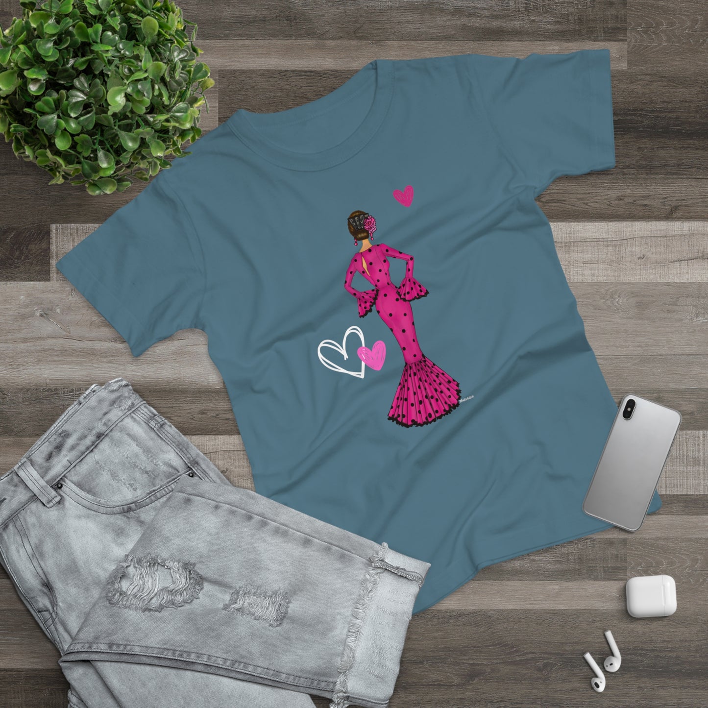 a t - shirt with an image of a woman in a pink dress