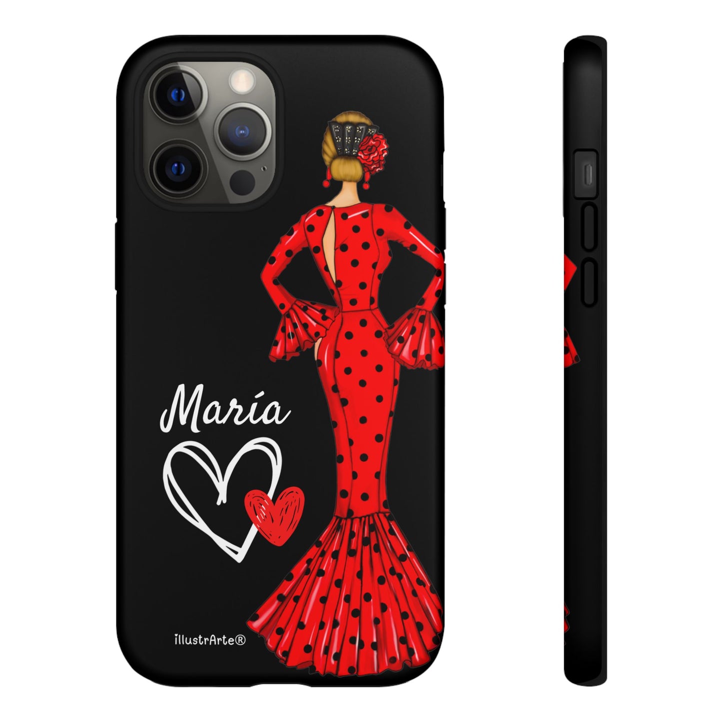 Personalized Maria phone case, red on black background – for iPhone, Samsung, Pixel