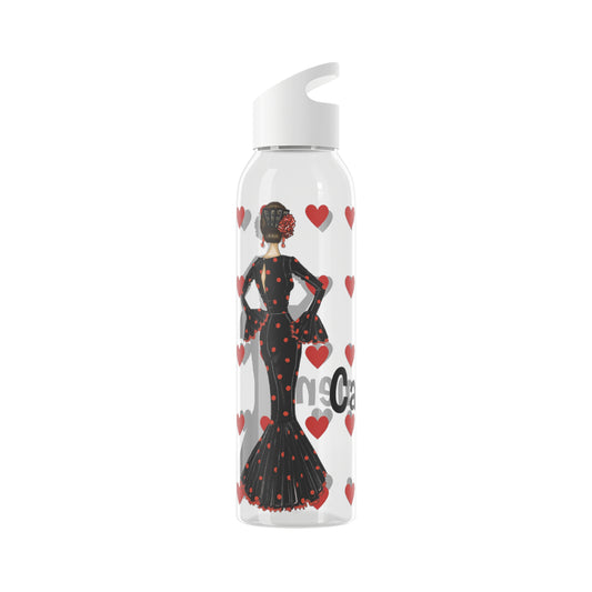 Flamenco Dancer 22 Oz/650ml Eastman Tritan™ Single wall bottle, black dress with red hearts design. - IllustrArte