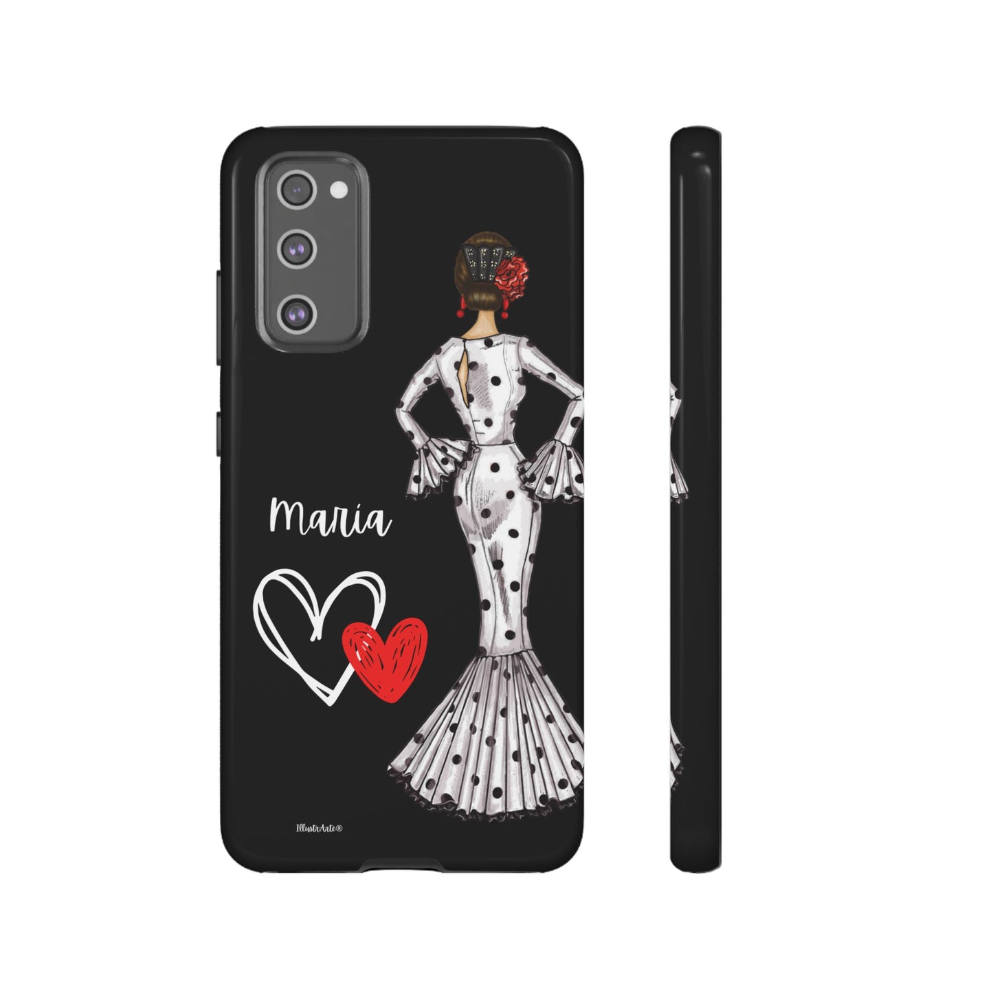 una funda de teléfono con una imagen de una mujer en un vestido