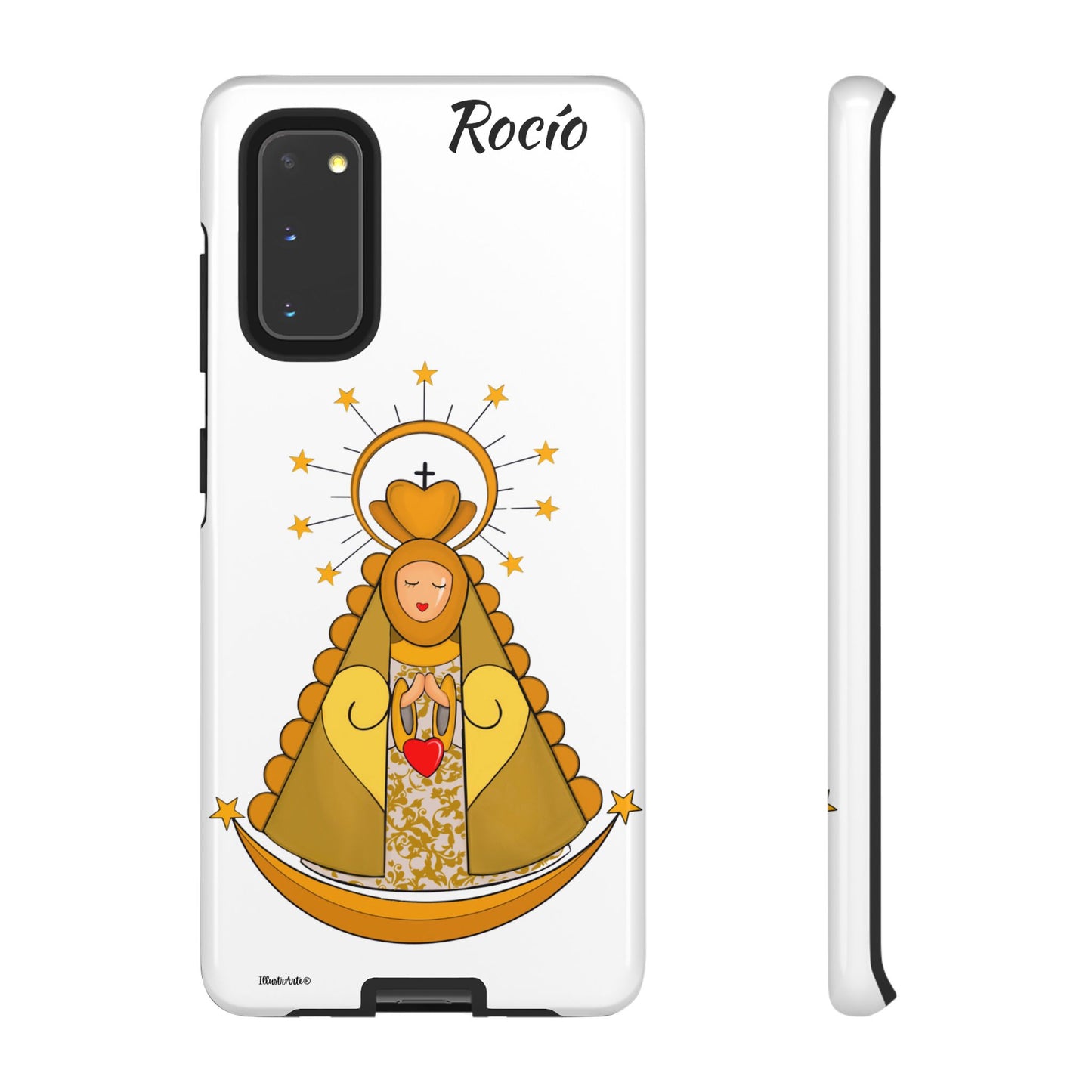 una funda de teléfono con una foto de la virgen maría