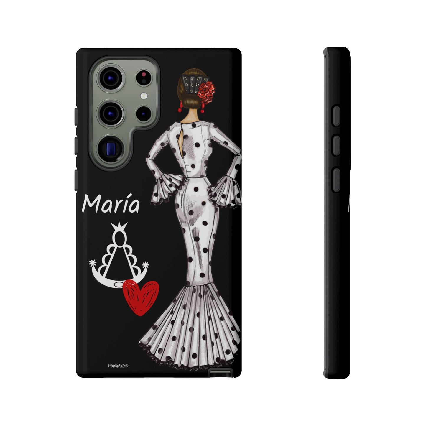 una funda de teléfono con una imagen de una mujer en un vestido