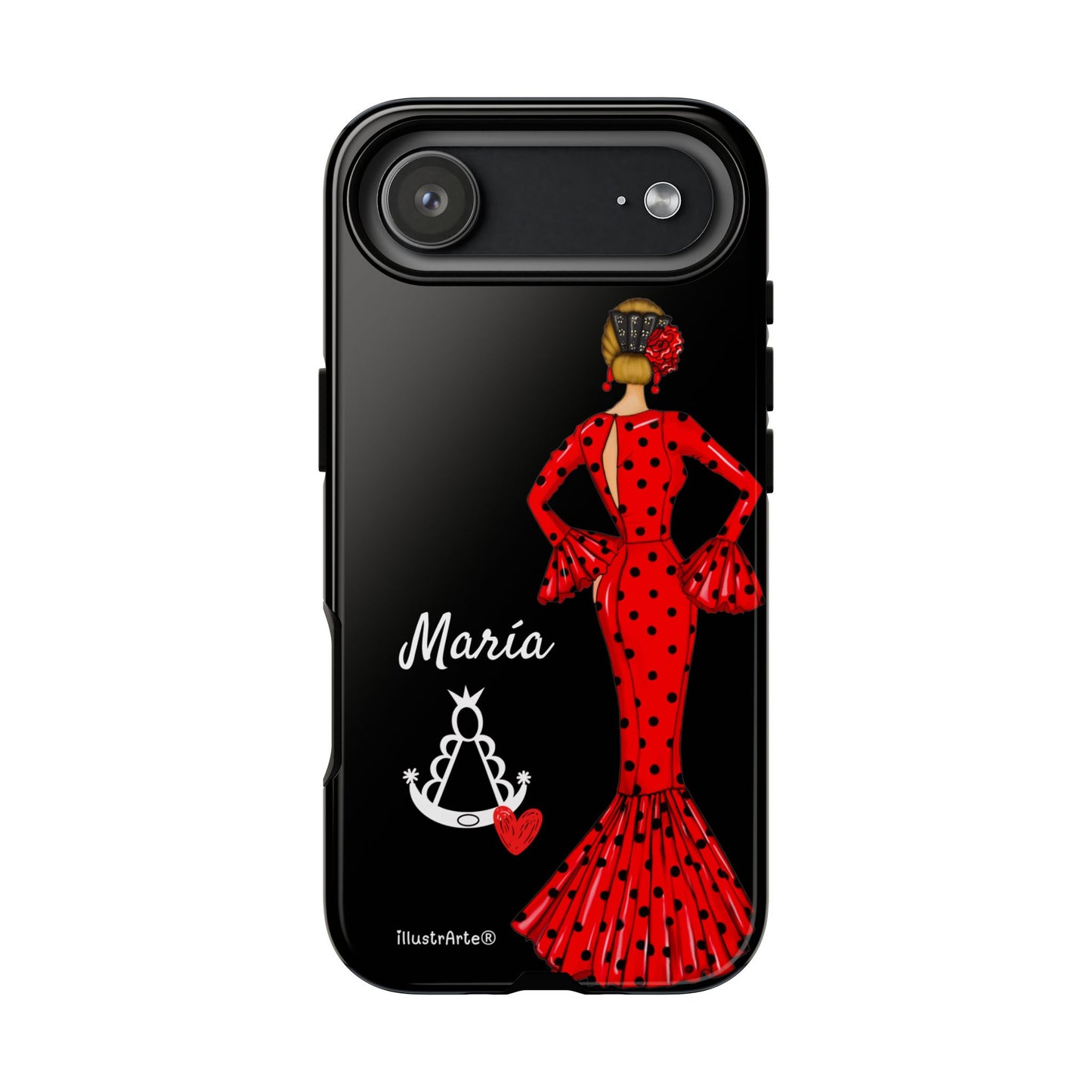 Funda de teléfono personalizable María rojo fondo negro Virgencita – para iPhone, Samsung, Pixel