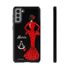 Funda de teléfono personalizable María rojo pelo oscuro fondo negro – para iPhone, Samsung, Pixel